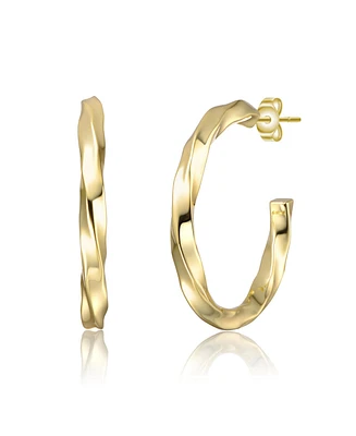 Bright Shine C-Hoop Earrings White Gold Plated or 14K