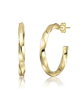 Bright Shine C-Hoop Earrings White Gold Plated or 14K