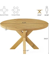 Tribesigns Round Dining Table for 4-6 People, 47.24-Inch Farmhouse Kitchen Table with Crossed Legs, Wood Circle Dinner Table Dining Room Table for Kit