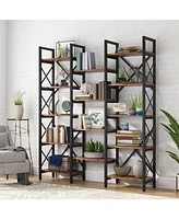 Tribesigns Triple Wide 5-Shelf Bookcase, Etagere Large Open Bookshelf Vintage Industrial Style Shelves Wood and Metal bookcases Furniture for Home & O