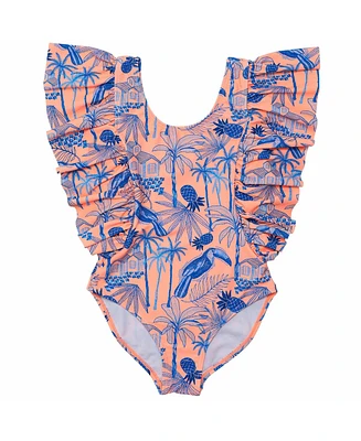 Snapper Rock Little Girls Tropicana Vacay Sustainable Wide Frill Swimsuit