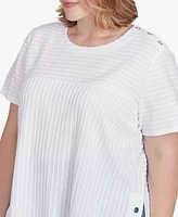 Alfred Dunner Plus Classic Solid Textured Short Sleeve Top