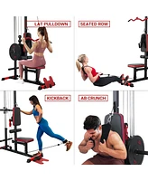 Er Kang Lat Tower, Lat Pull Down and Lat Row Cable Machine with ab crunch, High and Low Pulley Station with Ab Crunch Harness, Home Gym Back Exercise