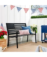 Best Choice Products Indoor Outdoor Steel Garden Bench w/ American Flag Backrest, 790lb Capacity