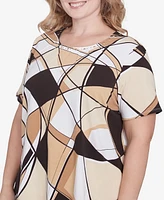 Alfred Dunner Plus Geometric Top with Detailed Neckline