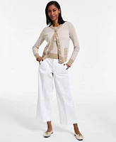 Nautica Jeans Womens Cotton Wide Leg Sailor Jeans Terry Striped Sleeveless Sweater Cardigan