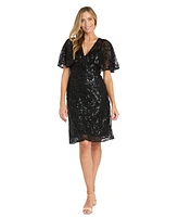 R & M Richards Women's Sequinned Flutter-Sleeve Cocktail Dress