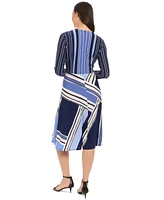 London Times Petite Printed Side-Twist A-Line Dress