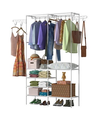 Slickblue Garment Rack with Shoe and Clothing Organizer Shelves Freestanding Multifunctional Wardrobe