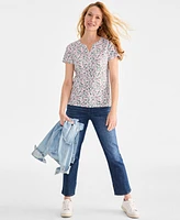 Style & Co Women's Printed Short-Sleeve Henley T-Shirt, Exclusively at Macy's