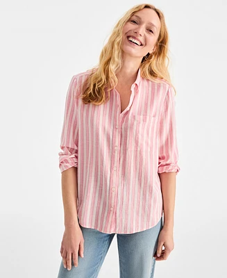 Style & Co Women's Striped Long-Sleeve Perfect Shirt, Exclusively at Macy's