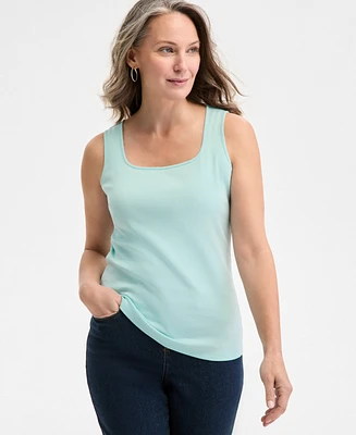 Style & Co Plus Cotton Square-Neck Tank Top, Exclusively at Macy's