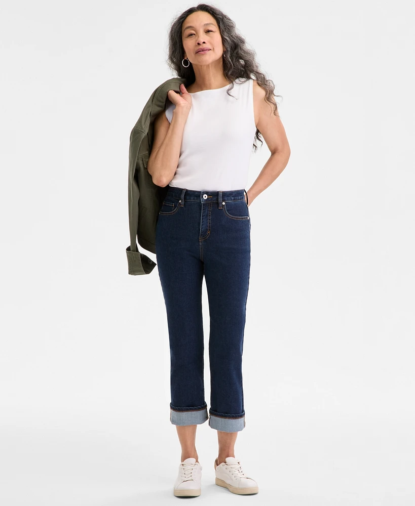 Style & Co Petite High-Rise High-Cuff Capri Jeans, Created for Macy's