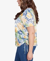 Alfred Dunner Plus Lemon Tile Knotted Crew Neck Top