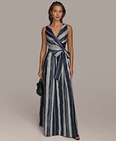 Donna Karan New York Women's Striped Belted Gown