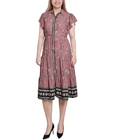 Ny Collection Women's Short Sleeve Tiered Border Print Dress