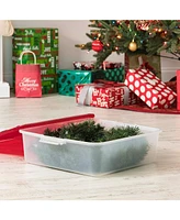 Iris 33 Qt. 3-pack Holiday Wreath Storage Container Box with Lid, Clear/Red