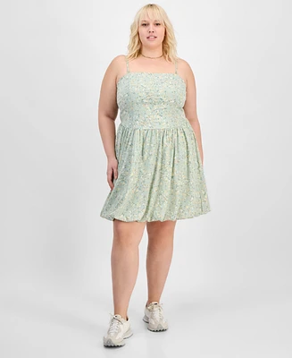 Derek Heart Trendy Plus Smocked Floral Bubble-Hem Dress