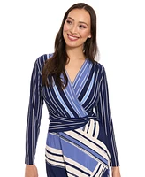 London Times Petite Printed Side-Twist A-Line Dress