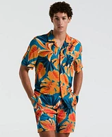 Original Penguin Mens Slim Fit Tropical Leaf Print Button Down Camp Shirt Tropical Leaf Swim Shorts