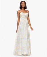 Blondie Nites Juniors' Glitter Floral Sweetheart-Neck Gown