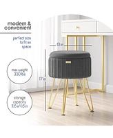 Nestl Pleated Velvet Round Ottoman with Storage – Modern Foot Stool, Makeup Vanity Stool, Small Ottoman Foot Rest, Perfect for Living Room & Be