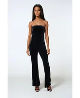 Bebe Women's Strapless Velvet Jumpsuit