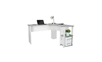 Modern L-Shaped Desk with Side Shelves for Organized Workspace and Efficient Storage