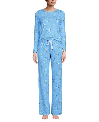 Lands' End Women's Knit Pajama Set Long Sleeve T-Shirt and Pants