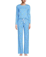 Lands' End Women's Knit Pajama Set Long Sleeve T-Shirt and Pants