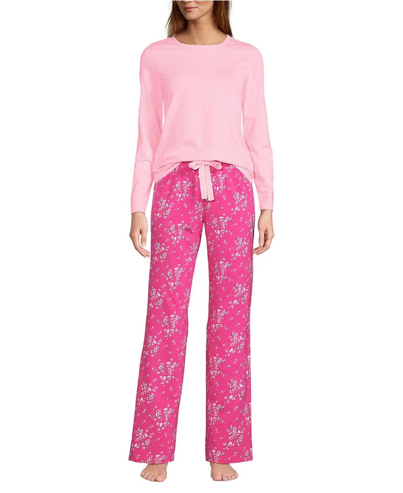 Lands' End Women's Knit Pajama Set Long Sleeve T-Shirt and Pants