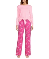 Lands' End Women's Knit Pajama Set Long Sleeve T-Shirt and Pants
