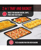 Crisper Tray Gray marble Coating - 2-Piece Set, Non-Stick Basket Design for Healthier Cooking in Regular Ovens