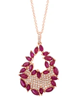 Effy Ruby (2-1/2 ct. t.w.) & Diamond (1/4 ct. t.w.) Marquise & Pave Cluster Teardrop Pendant Necklace, 17" + 1" extender