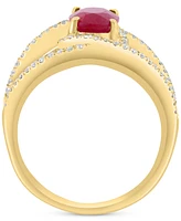 Effy Ruby (1-1/5 ct. t.w.) & Diamond (3/8 ct. t.w.) Crossover Statement Ring in 14k Gold