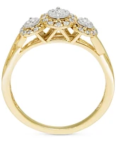 Diamond 3-Stone Halo Engagement Ring (1/4 ct. t.w.) in 14k Gold