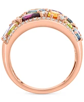 Effy Multi-Gemstone (4-1/5 ct. t.w.) & Diamond (1/3 ct. t.w.) Mixed Cut Cluster Statement Ring in 14k Rose Gold