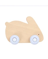 GooseWaddle Blue Bunny Silicone + Wood Teether With Wheels