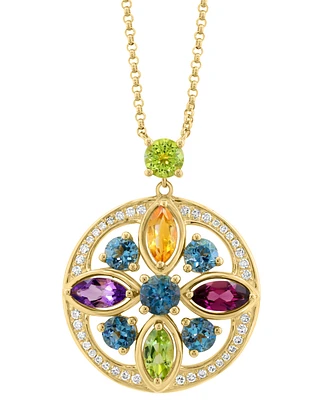 Effy Multi-Gemstone (2-1/5 ct. t.w.) & Diamond (1/6 ct. t.w.) Flower Pendant Necklace in 14k Gold, 16" + 2" extender