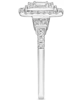 Diamond Emerald Shaped Halo Cluster Engagement Ring (1/2 ct. t.w.) in 14k White Gold