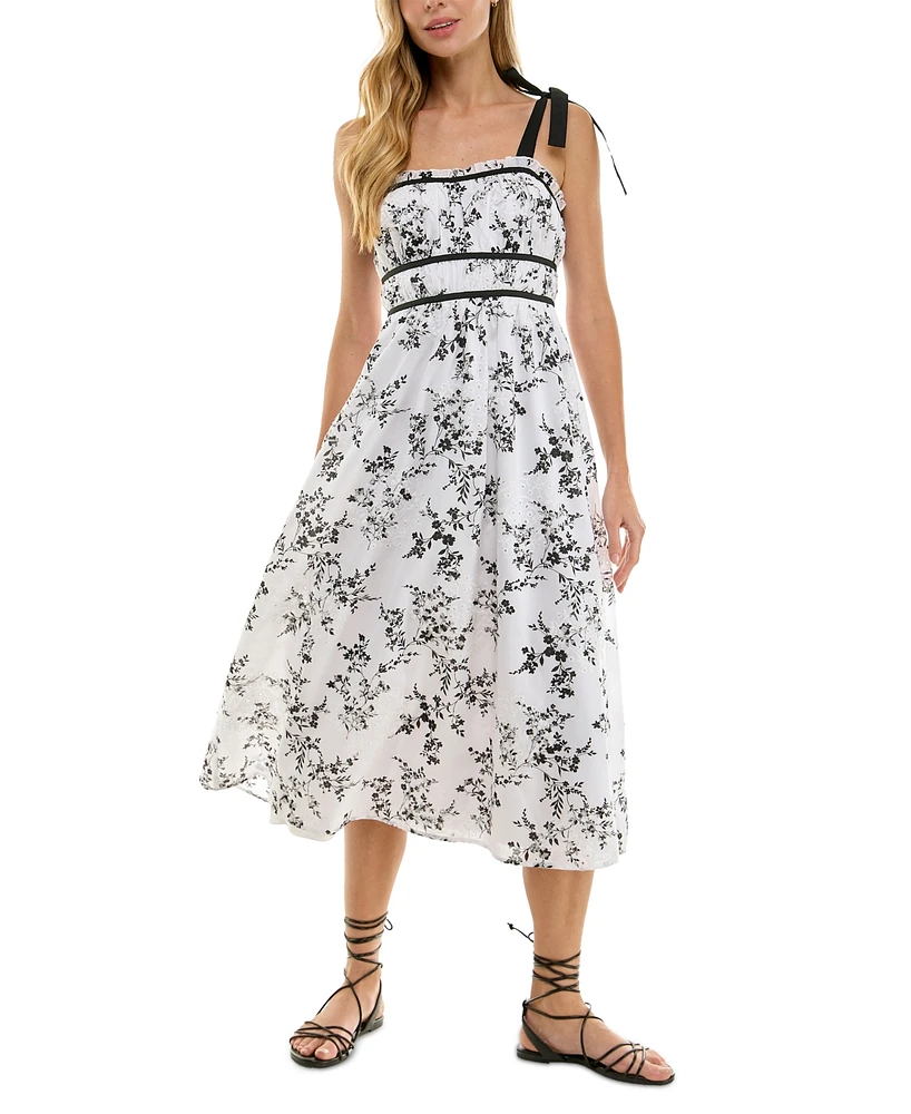 Seni & Cade Juniors' Floral-Print Eyelet Midi Dress