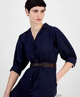 Sandra Darren Petite Belted Button-Down 3/4-Sleeve Shirtdress