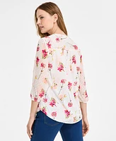 Jones New York Women's Floral-Print Chiffon Clip-Dot Top