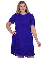 Jessica Howard Plus Lace Short-Sleeve A-Line Dress