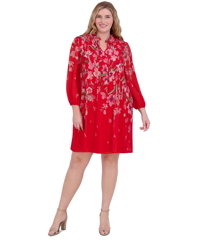 Jessica Howard Plus Pleated Floral-Print Shift Dress