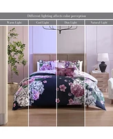 Bebejan Purple Bliss Bedding 200 Thread Count 100% Cotton Sateen 5 Piece Queen Size Reversible Comforter Set