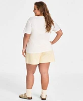 Love Tribe Trendy Plus Size Hamptons Rhinestone T Shirt Striped Boxer Shorts