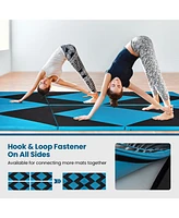 4-Panel Pu Leather Folding Exercise Gym Mat with Hook and Loop Fasteners-Black & Turquoise