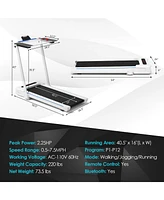 Kuyotq 3-in-1 Folding Treadmill with Large Desk and Lcd Display
