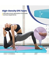 Kuyotq 4-Panel Pu Leather Folding Exercise Gym Mat with Hook and Loop Fasteners-Black & Turquoise